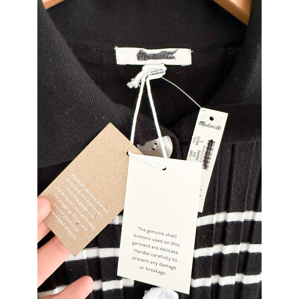 Madewell | NWT Ribbed Polo Sweater Black Ivory Stripe | Sz S - Picture 6 of 10